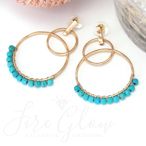 Rose Quartz Bead Gold Tone Tiered Hoop Earrings - Picture 4 of 10